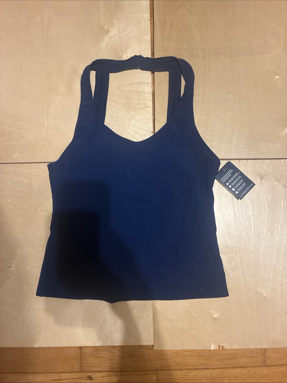 Women’s Navy Racerback V-Neck swim top padded size 10 - Lands End